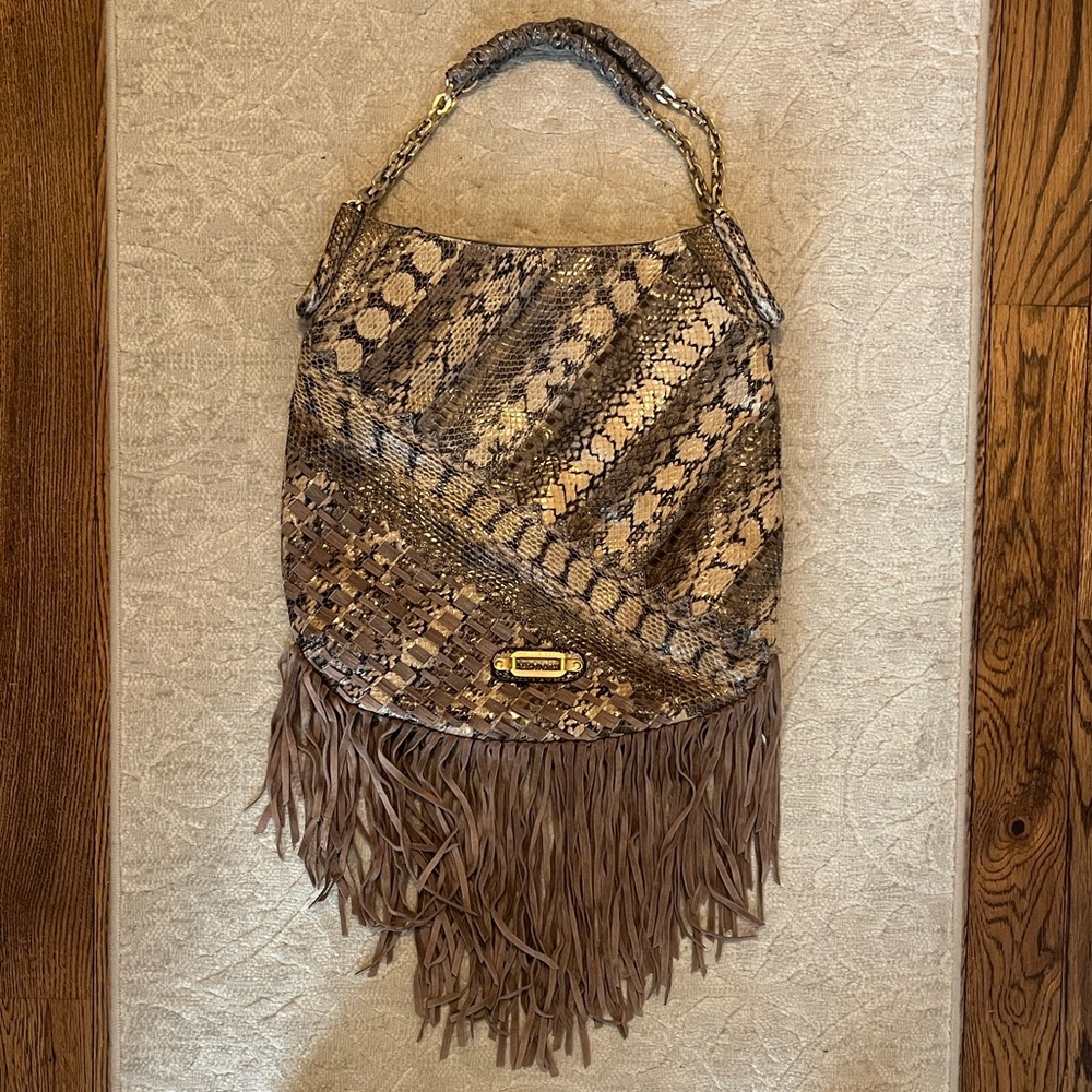 NWT- Jimmy Choo Tatum Bag in Snakeskin Fringe